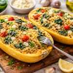 Spaghetti-Kürbis mit Spinat und Feta – gesundes Low-Carb Rezept aus dem Ofen