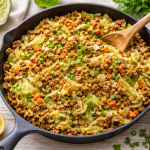 Spitzkohl Pfanne mit veganem Hackfleisch – gesundes, schnelles Pfannengericht