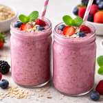 Fitness-Smoothie mit Beeren und Haferflocken – gesunder Protein-Drink für Energie und Muskelaufbau