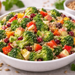 Brokkoli-Paprika-Apfel-Salat mit Sonnenblumenkernen – gesunder, frischer Rohkostsalat