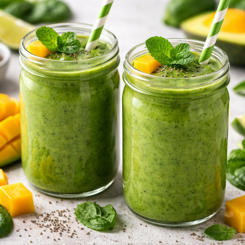Grüner Smoothie mit Spinat und Mango – gesunder Detox Drink mit frischen Zutaten