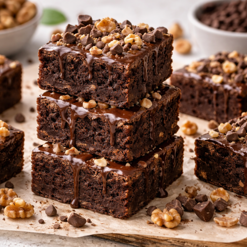 Saftige Schoko-Walnuss-Brownies mit knackigen Nüssen – einfaches Dessert Rezept