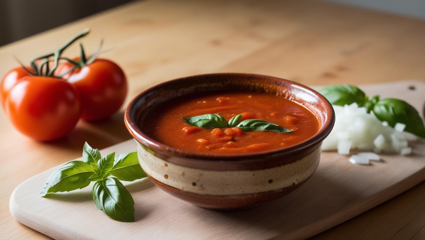 Cremige Tomatensuppe mit frischen Kräutern und Kirschtomaten – gesundes, einfaches Rezept