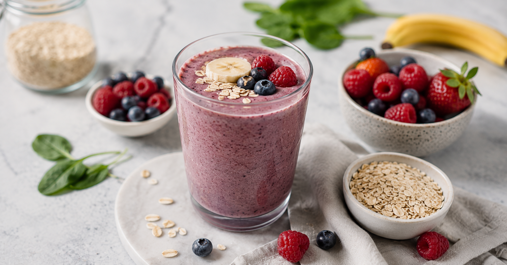 Fitness-Smoothie mit Beeren und Haferflocken