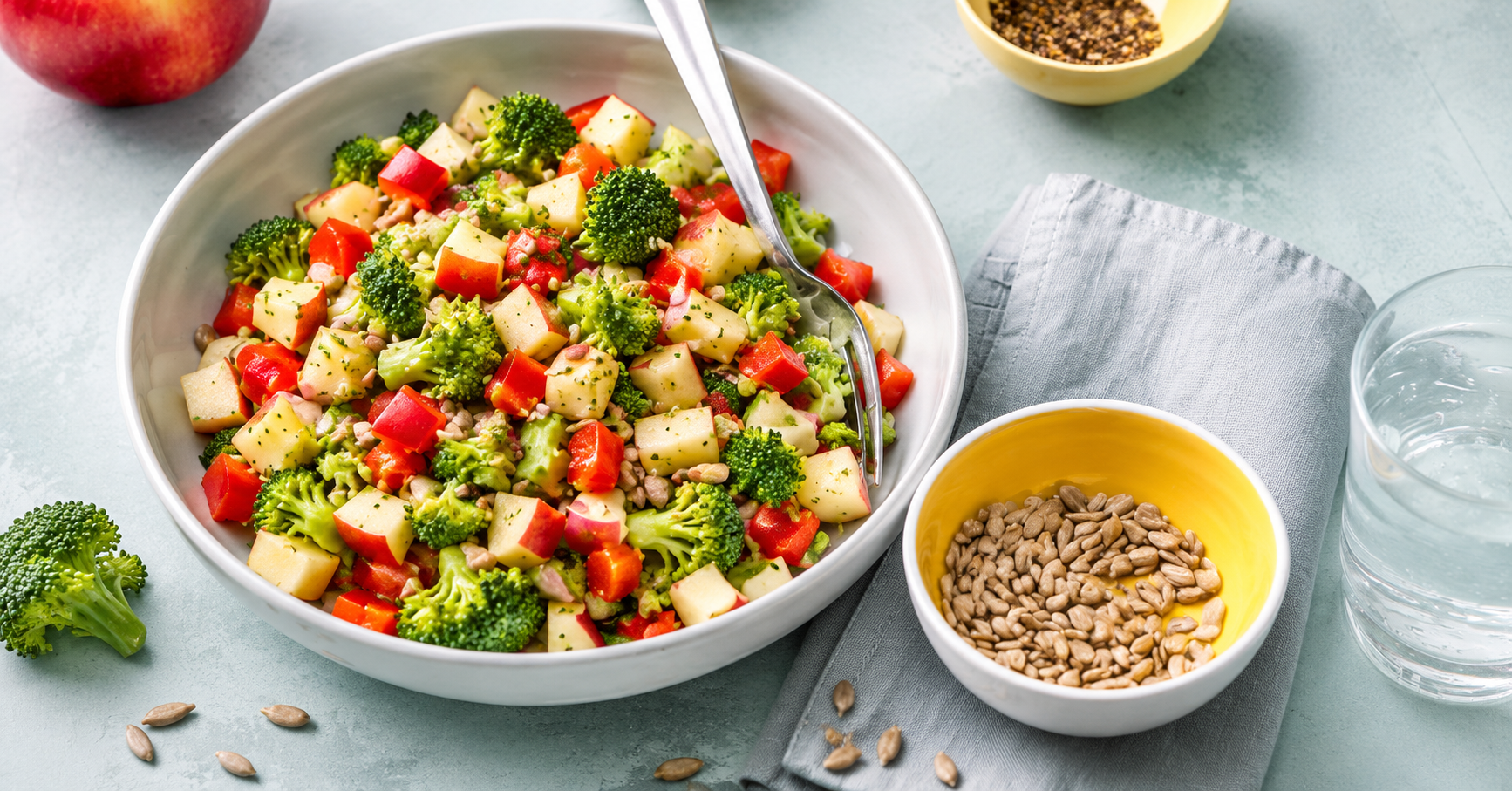 Brokkoli-Paprika-Apfel-Salat mit Sonnenblumenkernen